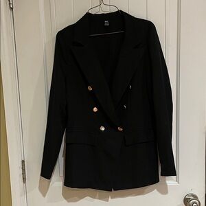 Niay Elegant Black Double-Breasted Women's Blazer w/ gold buttons size 6 medium